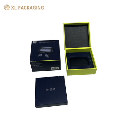 Black Rigid Paper Earphone Packaging Box  Shockproof Mobile Bluetooth Headset Box With Magnetic Closure Foam Insert Gloss Lamination Sleek Design For Wireless Earbuds Tech Gifts
