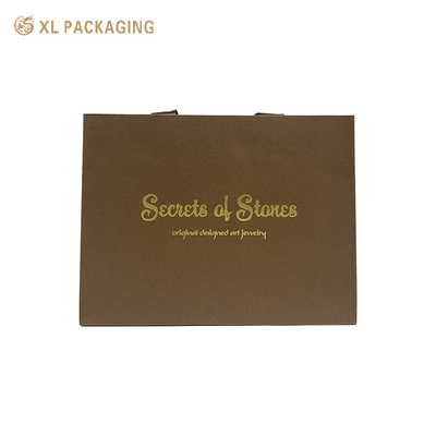 Custom Logo Printed Gift Craft Shopping Paper Bag With Handles Brown Ribbon