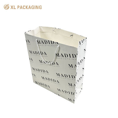 Custom Logo 300gsm Card Paper Shopping Bags with Matte Lamination and Cotton Ribbon Handles for Clothing