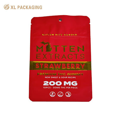 Custom Printed Red Stand Up Pouch with Resealable Zipper Closure and Built-in Hang Hole