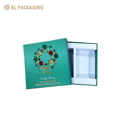 Christmas Two Bars Soap Gift Box Green 2 Pieces Top Base Rigid Box With 350gsm White Card Divider Insert For Body Soap Set