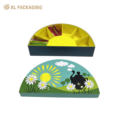 2 Pieces Semicircular Tea Bag Gift Box 6 Compartments 350gsm White Card Divider Yellow Interior Packaging Box For Assorted Tea Sachets