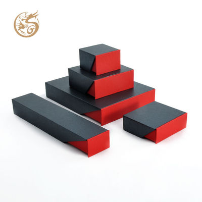 Custom Drawer Jewelry Gift Box, Black Red Textured Special Paper Rigid Slide Box with Elastic Velvet Insert for Necklace Bracelet