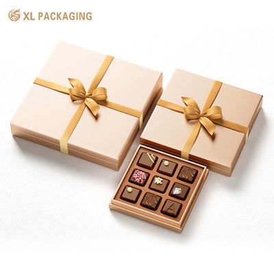 Luxury Champagne Gold Chocolate Gift Box with Multi-Grid EVA Insert and Ready-Gift Ribbon Bow