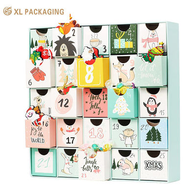 25 Days Xmas Countdown Calendar Box, Cartoon Pattern Paper Drawer Box for Candy Small Toy