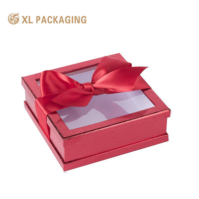 Luxury Square Lid & Base Window Gift Box with Bowknot for Jewelry Accessary Packaging