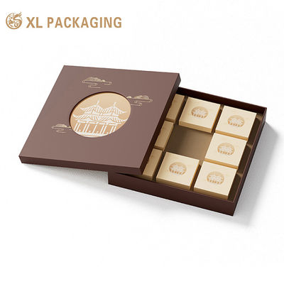 Gold Foil Logo Embossed Mooncake Gift Box with 9-Grid Cardboard Tray and High-Density Rigid Cardboard