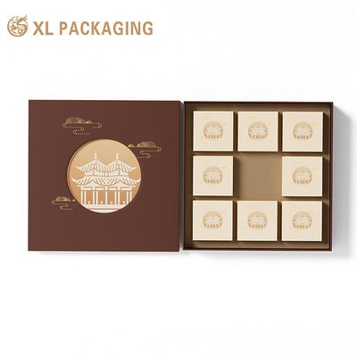 Customized Chinese Style Mooncake Gift Box with Hollow-Out Window Hot Gold Stamping and Thickened Rigid Cardboard