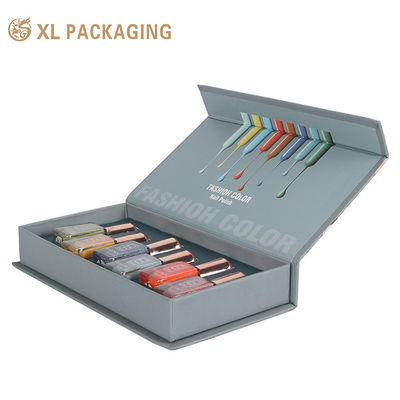 Luxury Custom Nail Polish Gift Box with Book-Style Magnetic Closure and Die-Cut EVA Liner for Cosmetic Packaging