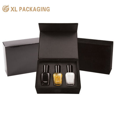 Black Matte Book Shaped Nail Polish Gift Box 2mm Thick Board Flocked EVA Tray Nail Varnish Packaging Box