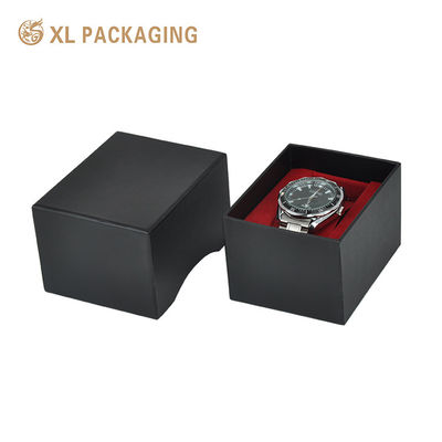 Matte Black Watch Gift Box with Red Flocked Pillow and Rigid Lid-and-Base Construction for Secure Storage