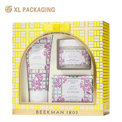 Custom Valentine's Day Cosmetic Gift Box with Curved Arched PVC Window and Pre-Attached Satin Bow in Reinforced Rigid Cardboard Structure