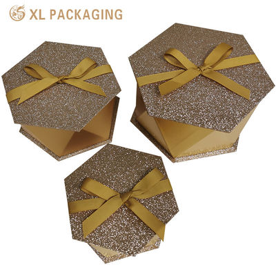 Custom Hexagonal Rigid Chocolate Gift Box with 1.5mm Board and Golden Glitter Specialty Paper for Valentine's Day Packaging