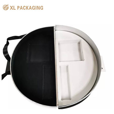 Custom Semi-Circle Split-Open Magnetic Closure Gift Box with Custom-Fit Foam Inserts and Hand-carry Strap for Luxury Cosmetic Packaging