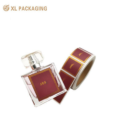 Custom Roll Adhesive Sticker Label, 100gsm Coated Paper Hot Stamping Gold Label for Perfume Glass Bottle, Matte Lamination Waterproof