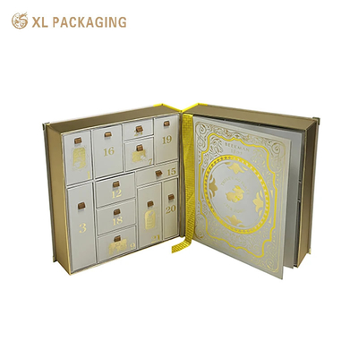 XL Packaging Custom Packaging Box Factory Luxury Skin Care Advent Calendar Box Classic Collector's Book Design With Gold Foil Logo For Christmas