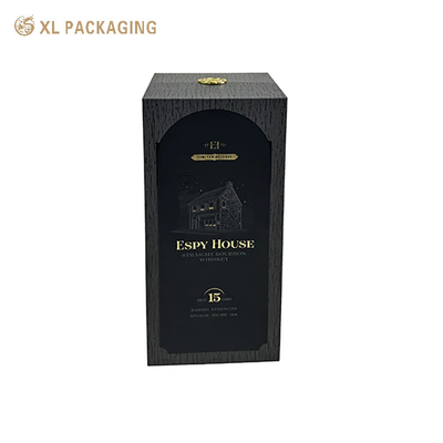  XL Packaging Custom Packaging Box Factory Stylish Hinge Wine Gift Box with Gold Metal Nameplate and EVA Inner Support for Black Wine Paper Packaging