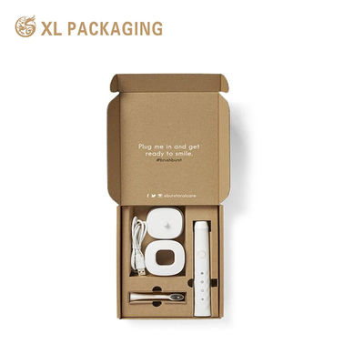Eco-Friendly Brown Kraft Corrugated Box Custom White Printing, Pre-Cut Insert Packaging for Electric Toothbrush Kit