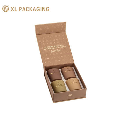 Custom Logo Magnetic Flip Book Candle Gift Box, 4 Pack Luxury Brown Paper Packaging Box With Custom Insert Tray For Scented Candle Cosmetic Gift Packaging