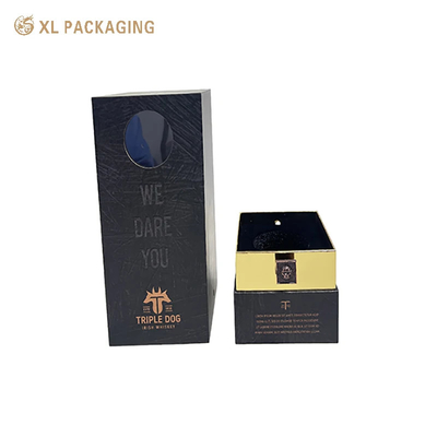 Custom Printed Gold Foil Logo Wine Gift Box Packaging With Window Lid And Base Paper Box Factory