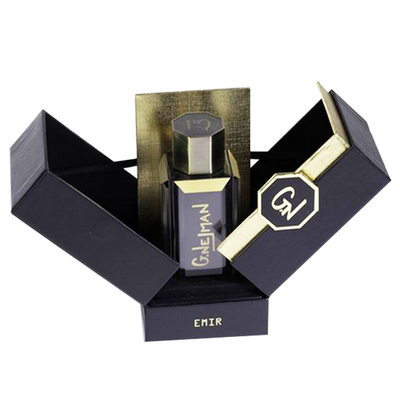 Customize Luxury Logo Plate Perfume Box Inside Skin Care Cosmetic Two Door Open Paper Box For Gift
