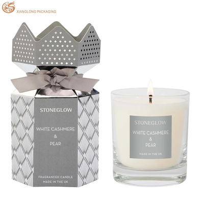 Recycled Custom Logo Folding Candle Jar Paper Box Ivory Card Candle Packaging Paper Boxes Gray Silver Folded Packaging Box For Candle Jar