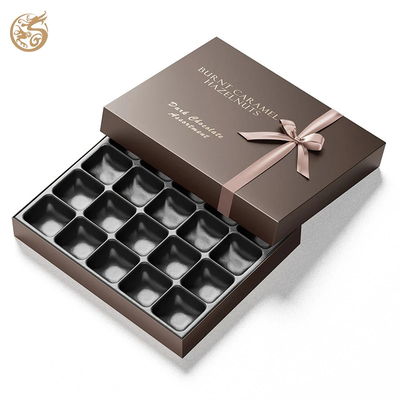 Custom Printed Chocolate Paper Box Bakery Donuts Cookie Macaron Packaging Box Brown Lid And Base Box With Ribbon