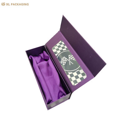 Magnetic Book Shape Valentine Gift Box Purple Pearlescent Paper Window Box For Metal Rose Ornament Packaging
