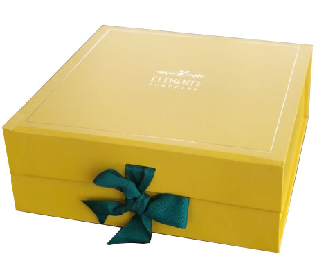 Soft Touch Yellow Cardboard Ribbon Magnetic Closure Rigid Box Folding Clothing Box Collection Box 