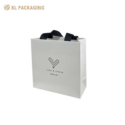Custom Disposable Hotel Paper Shopping Bags With Cotton Ribbon Handles