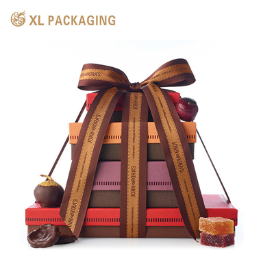 Customized Print Gold Foil Stamping Chocolate Gift Boxes with Ribbon Bow for Holiday Gifts and Corporate Hampers