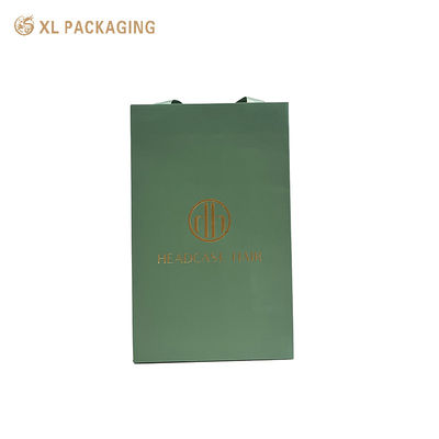 Custom Luxury Paper Shopping Bag with Matte Forest Green Specialty Paper and Gold Foil Logo Printing