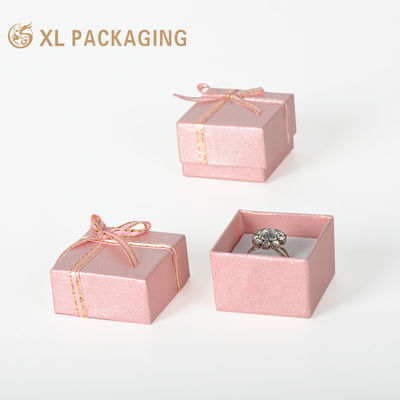 Wholesale Custom 2Pcs Pink Textured Paper Ring Box, Jewelry Ring Packaging Box With Velvet Sponge Insert