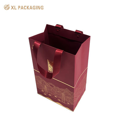Premium Eco Friendly Luxury Gift Bag with Gold Foil Stamping and Reinforced Ribbon Handles for Custom Packaging