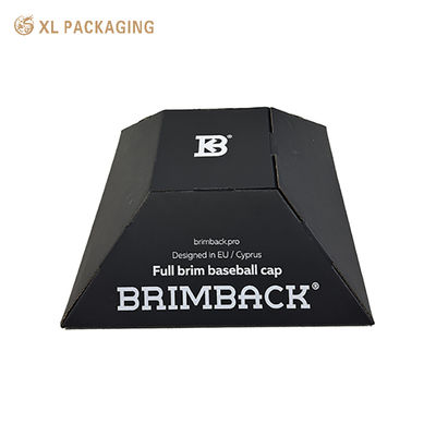 Trapezoid Style Foldable Hat Box | Black Corrugated Cardboard Baseball Cap Packaging | Flat Shipment & Easy Assembly