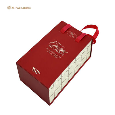 Custom 1200gsm Paperboard Magnetic Closure Box with Matt Lamination and Red Ribbon Handle