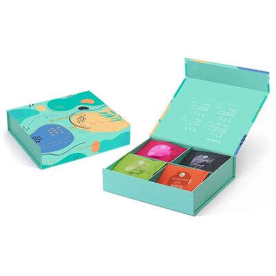 Custom Magnetic Tea Gift Box Four Cavities Gold Foil Embossing With Paper Divider