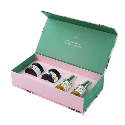 Flap Lid Cosmetic Gift Box Foam Insert Bottle Jar Packing with Premium Gold Foil Logo