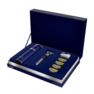 Dark Blue Hinged Linked Lid Paper Packaging Box With Ribbon For Tea Food Gift Collection